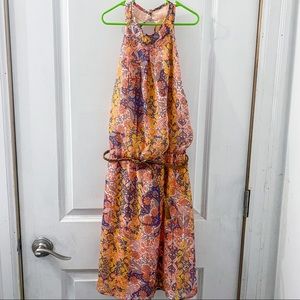 High neck, key hole back belted small dress